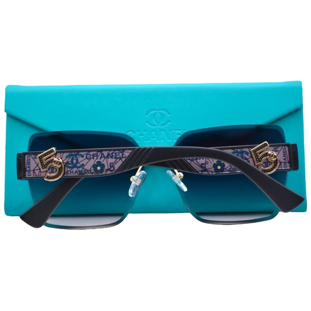 Chanel Women’s Rimless Sunglasses | Black/Purple Frame | Gray Gradient Lens - Picture 3 of 12